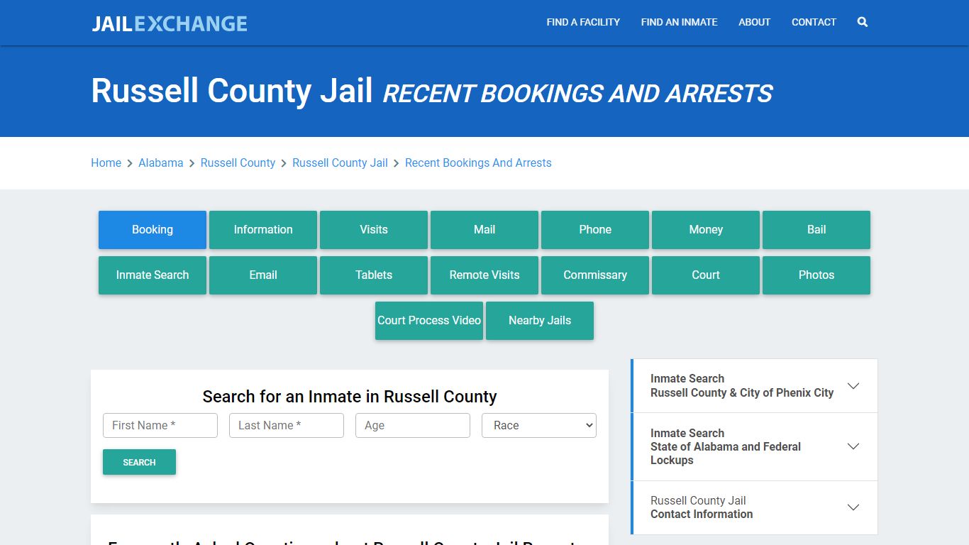 Russell County Jail AL Recent Arrests and Bookings - Jail Exchange